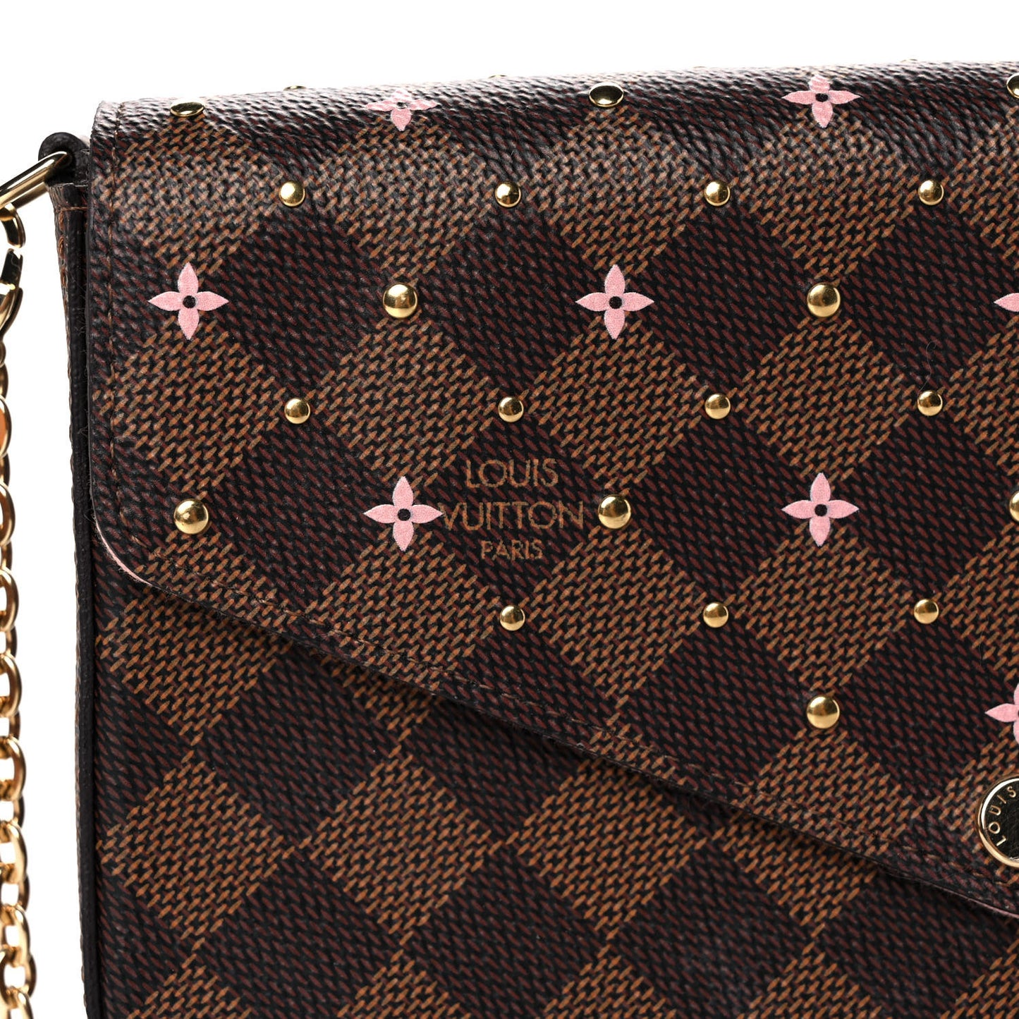 Damier Ebene Studded Pochette Felicie Chain Wallet