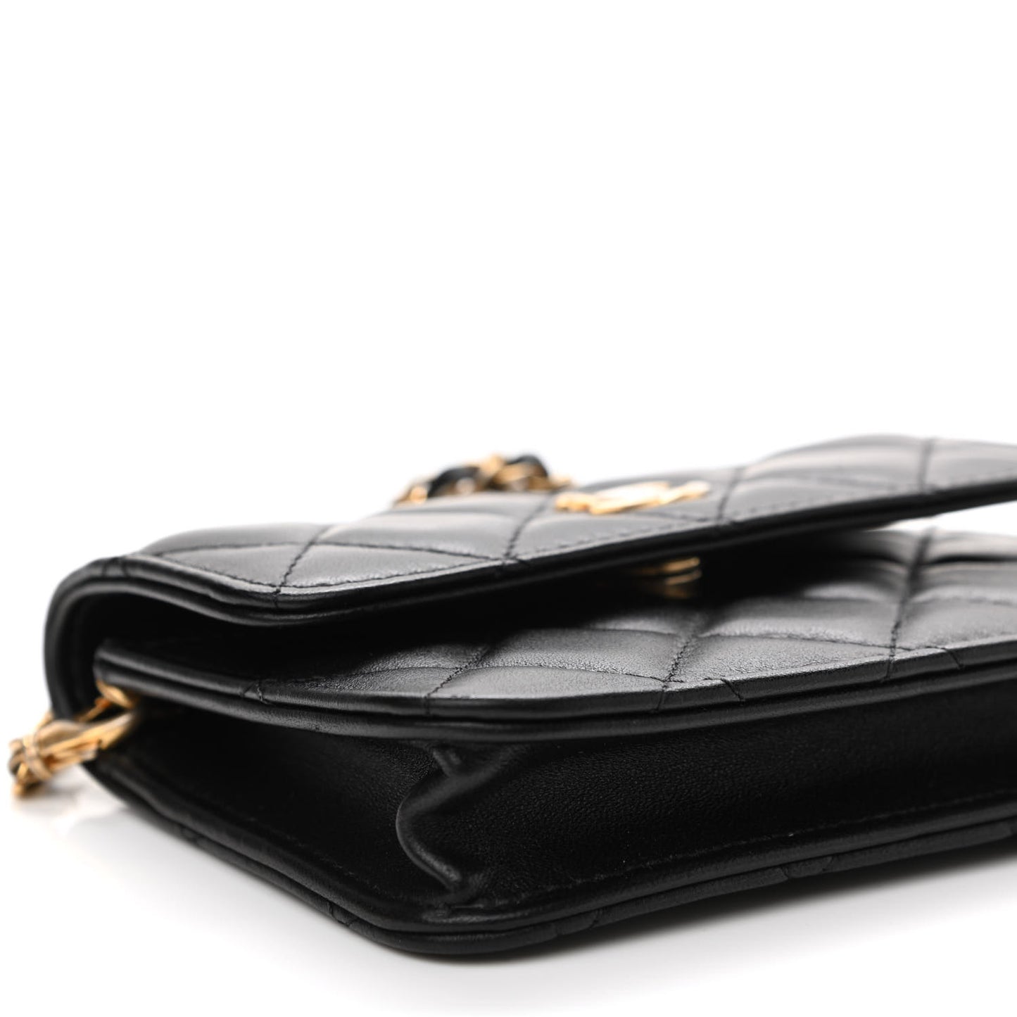 Lambskin Quilted Pearl Crush Flap With Chain Black