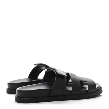 Hermes Calfskin Womens Chypre Sandals 36.5 Black 3 of 4