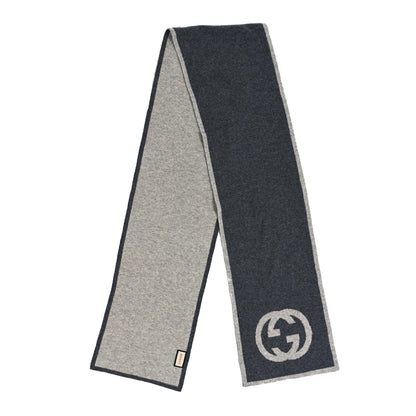 Gucci Cashmere Interlocking GG Reversible Scarf Grey 2 of 4