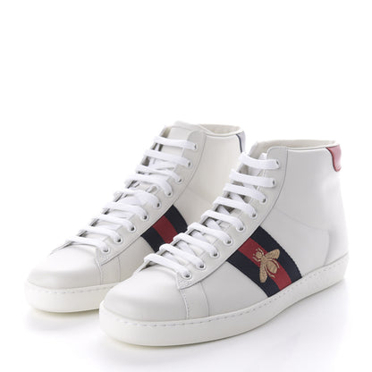 Gucci Calfskin Miro Soft Web Bee Embroidered Mens Ace High Top Sneakers 9.5 White 3 of 9