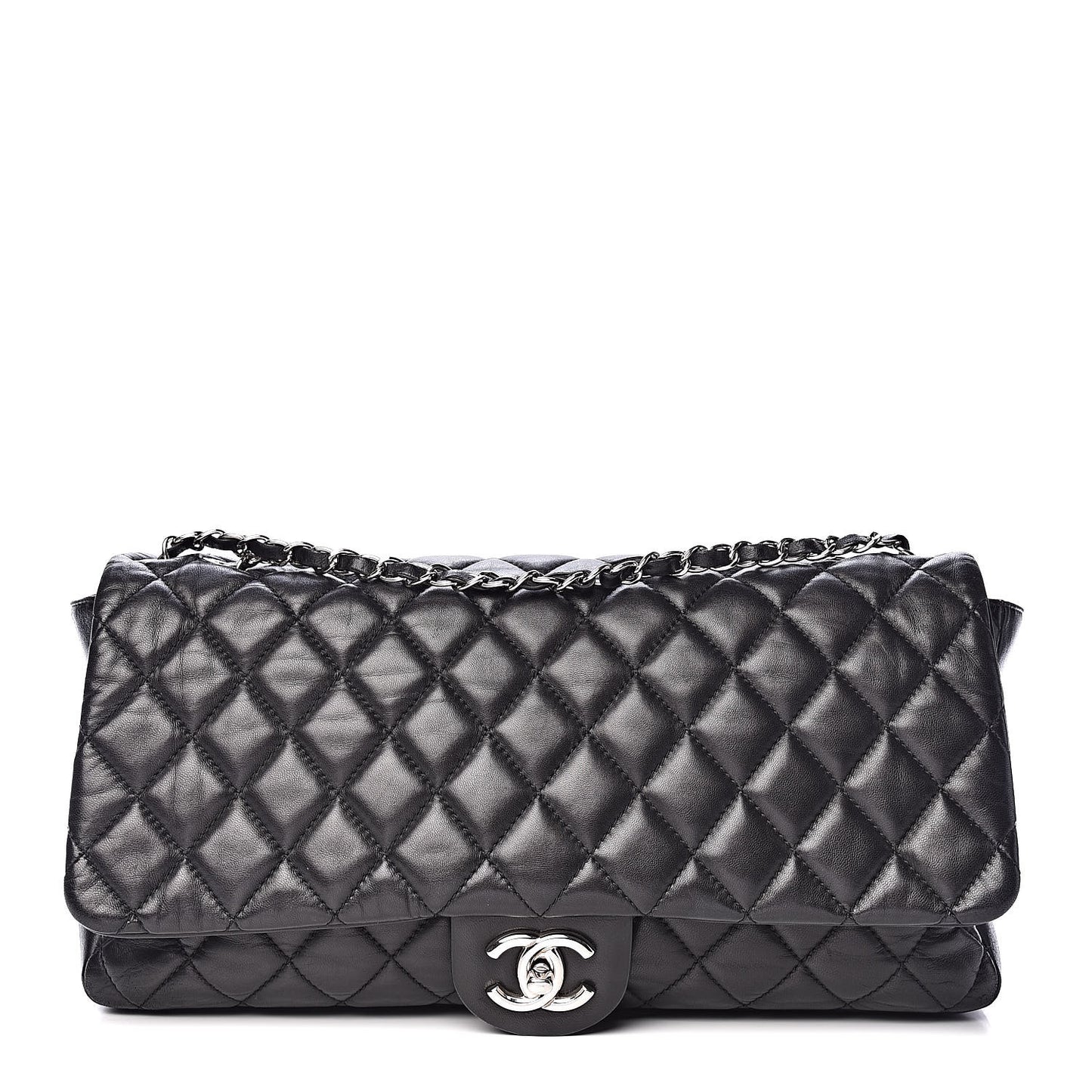 Lambskin Quilted Jumbo Coco Rain Flap Black