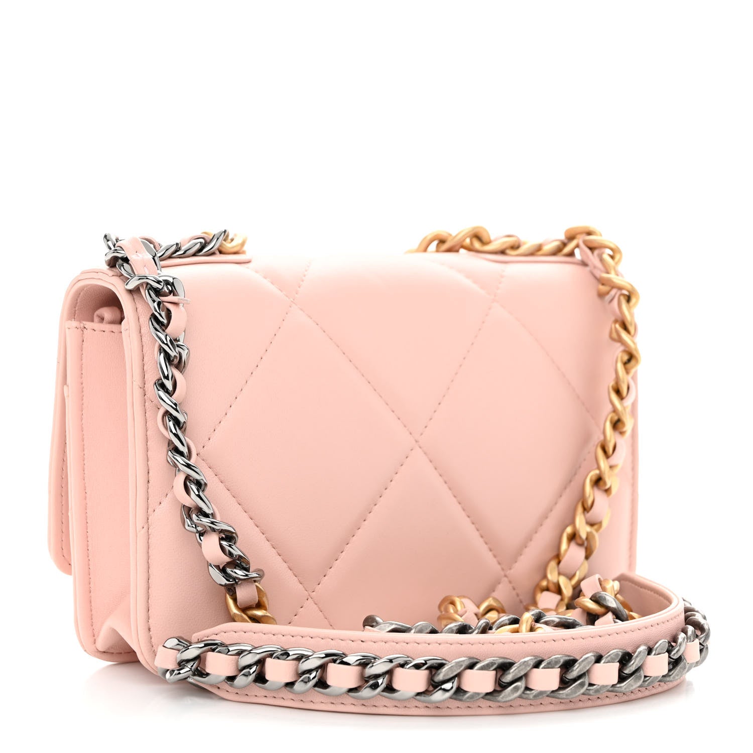 Chanel Lambskin Quilted Chanel 19 Wallet On Chain WOC Light Pink 3 of 11