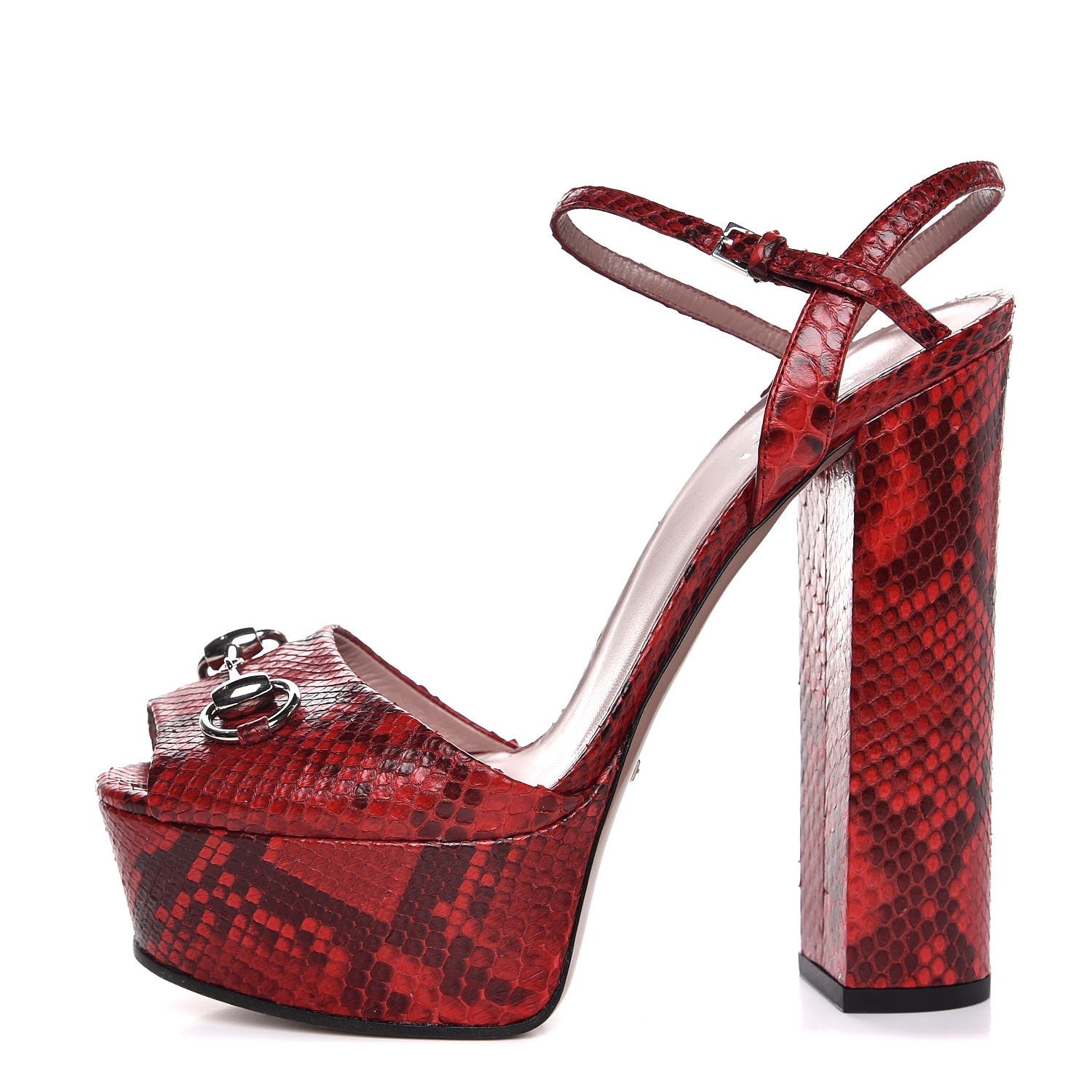 Gucci Python Horsebit Platform High Heel Sandals 38 Red 316395 ...