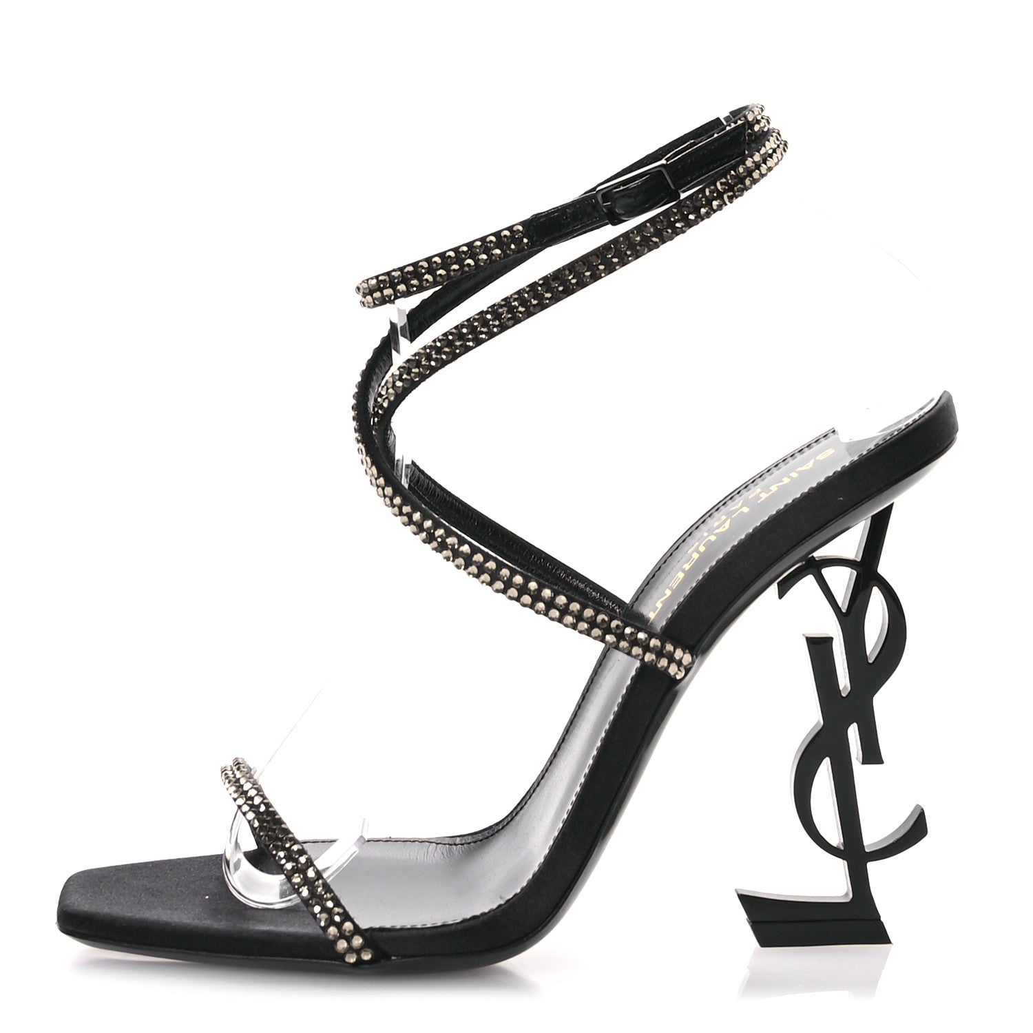 Saint Laurent Satin Crystal Opyum Sandals 37 Black 1 of 9
