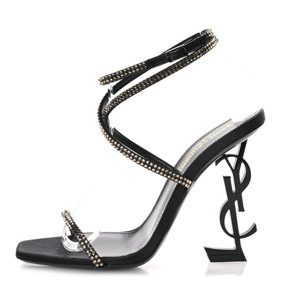 Saint Laurent Satin Crystal Opyum Sandals 37 Black 1 of 9