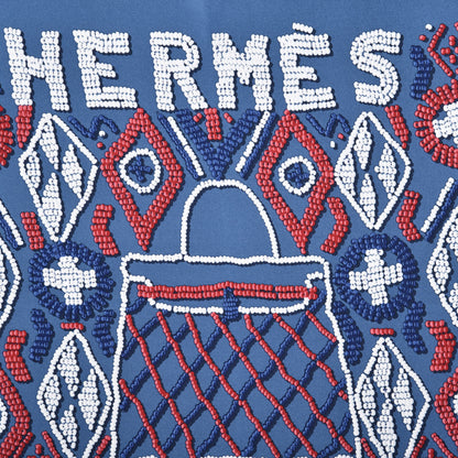 Hermes Silk Jersey Kelly En Perles Scarf 45 Bleu Jean Framboise 4 of 4