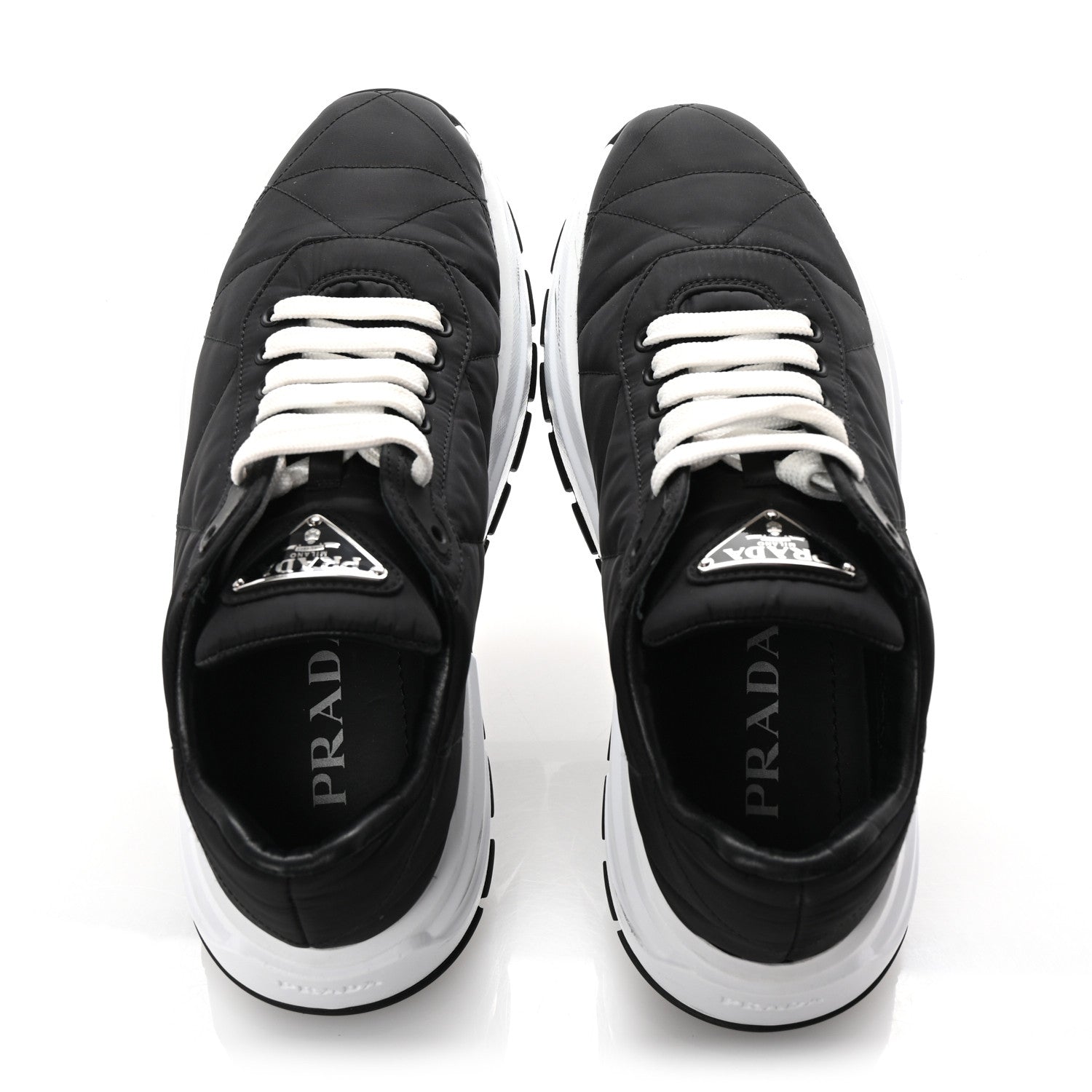 Prada Re-Nylon Piuma Metal Triangle Logo Quilted 45mm Sneakers 40 Black 2 of 9
