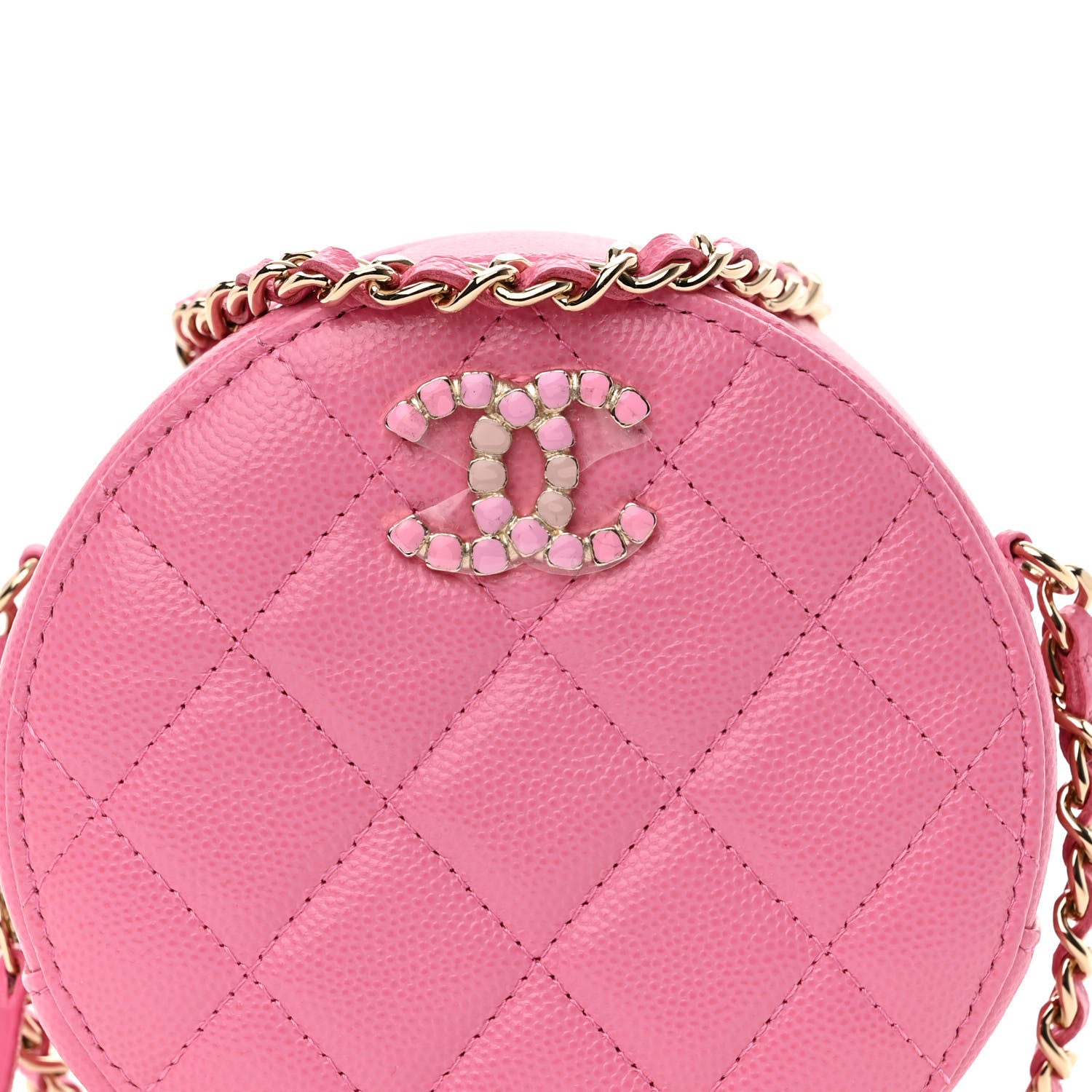 Chanel Caviar Quilted Gripoix CC Round Clutch With Chain Pink 7 of 10