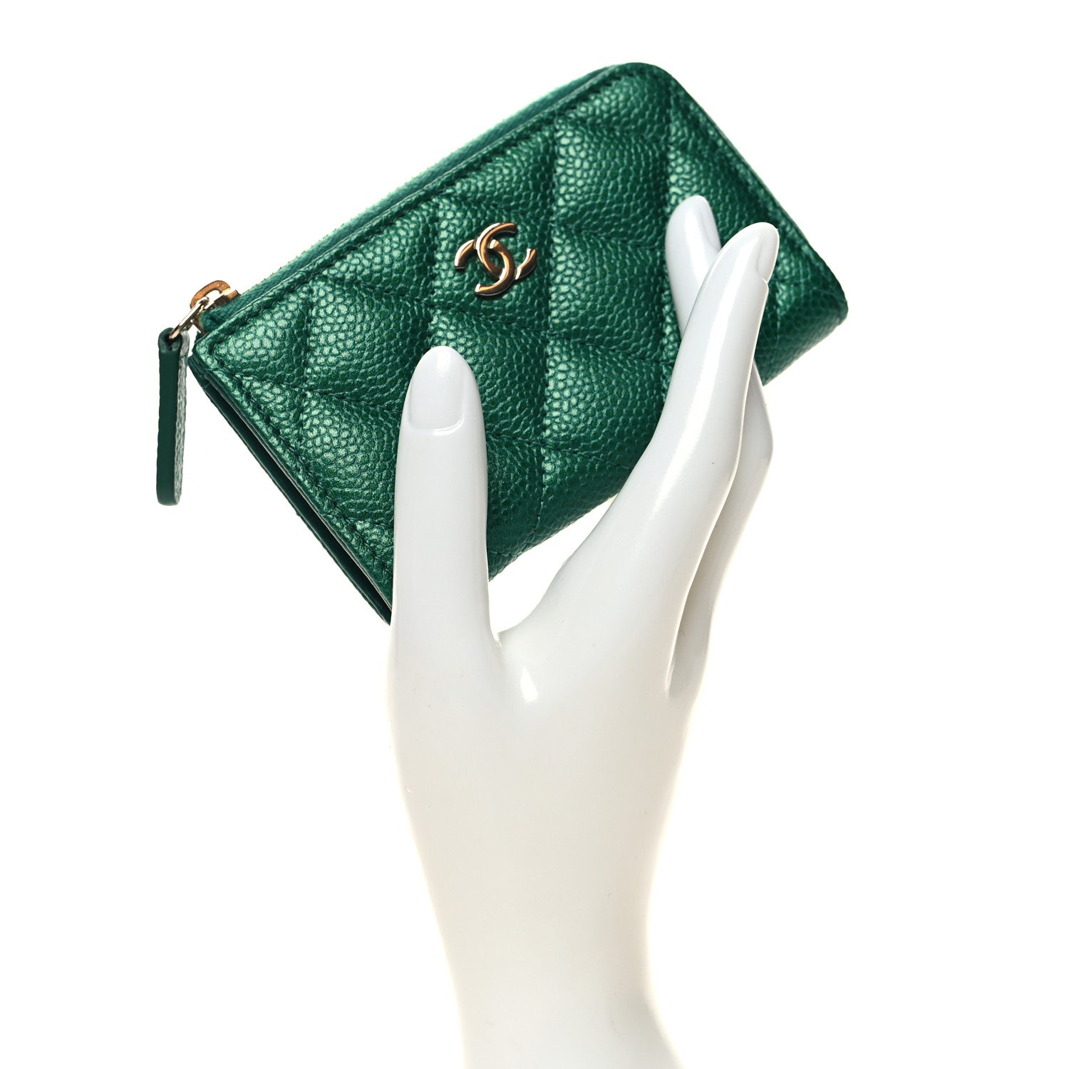 Chanel Metallic Caviar Quilted Zipped Key Holder Case Green 2 of 8