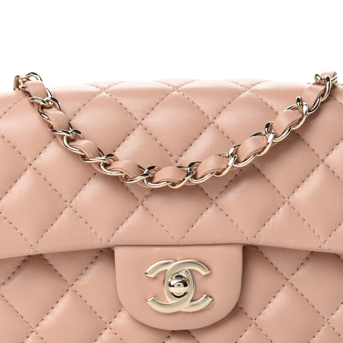 Lambskin Quilted Mini Rectangular Flap Beige