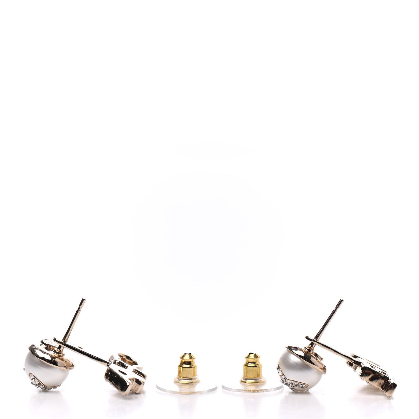 Pearl Crystal Logo Earrings Gold Pearly White