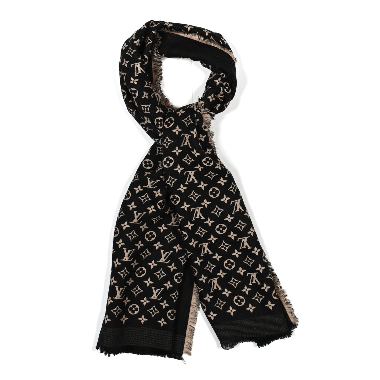 Wool Silk Monogram So LV Chale Beige Black
