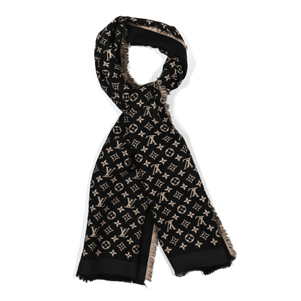 Louis Vuitton ストール Louis Vuitton Wool Silk Monogram So LV Chale Beige Black 1815969