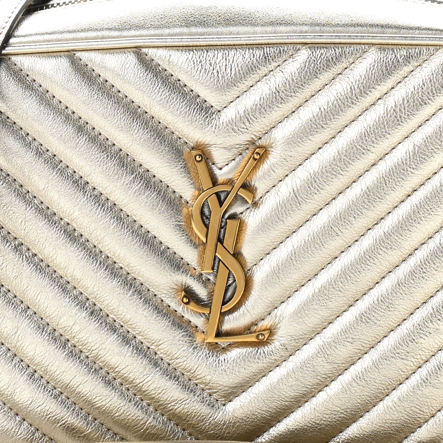 Saint Laurent Metallic Calfskin Matelasse Monogram Lou Camera Bag Platino 8 of 10