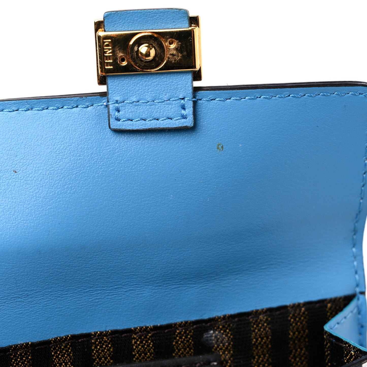 X SARAH COLEMAN Vitello Liberty Ceylon Micro FF Fish Eye Embossed Fold Over Card Holder Wallet Multicolor Cyber Blue