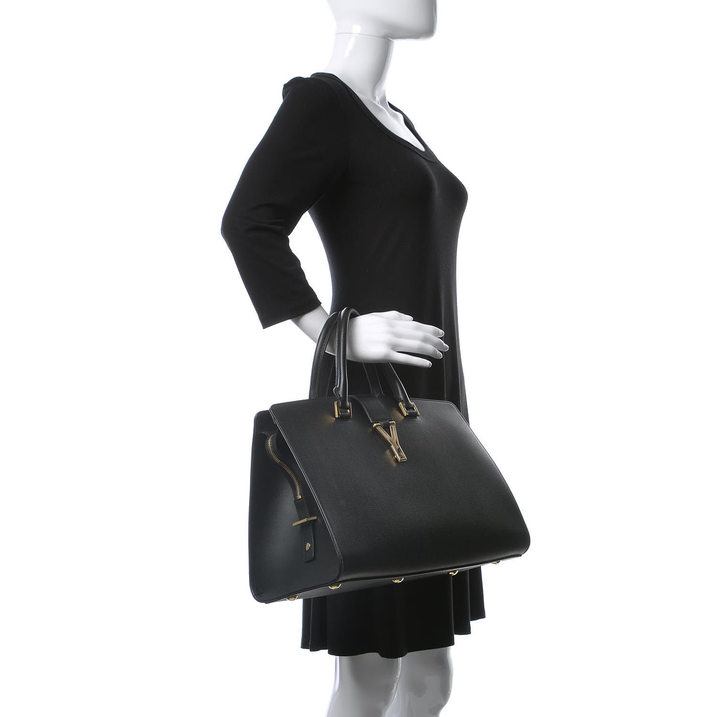 Textured Calfskin Medium Classic Y Cabas Black