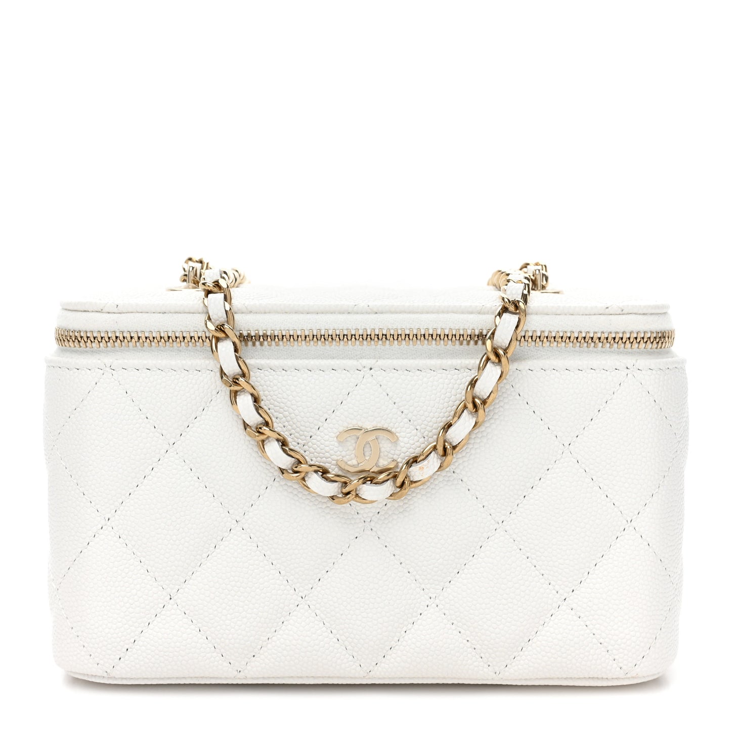Caviar Quilted Small Vanity Case With Chain White