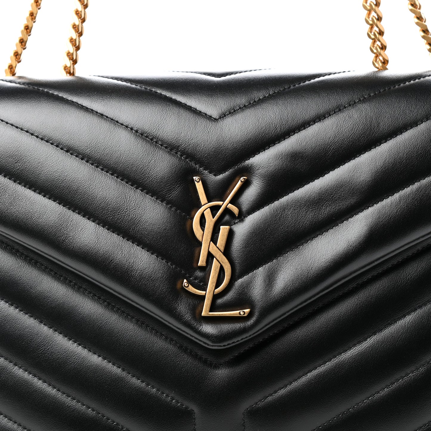 Calfskin Y Quilted Monogram Medium Loulou Chain Satchel Black