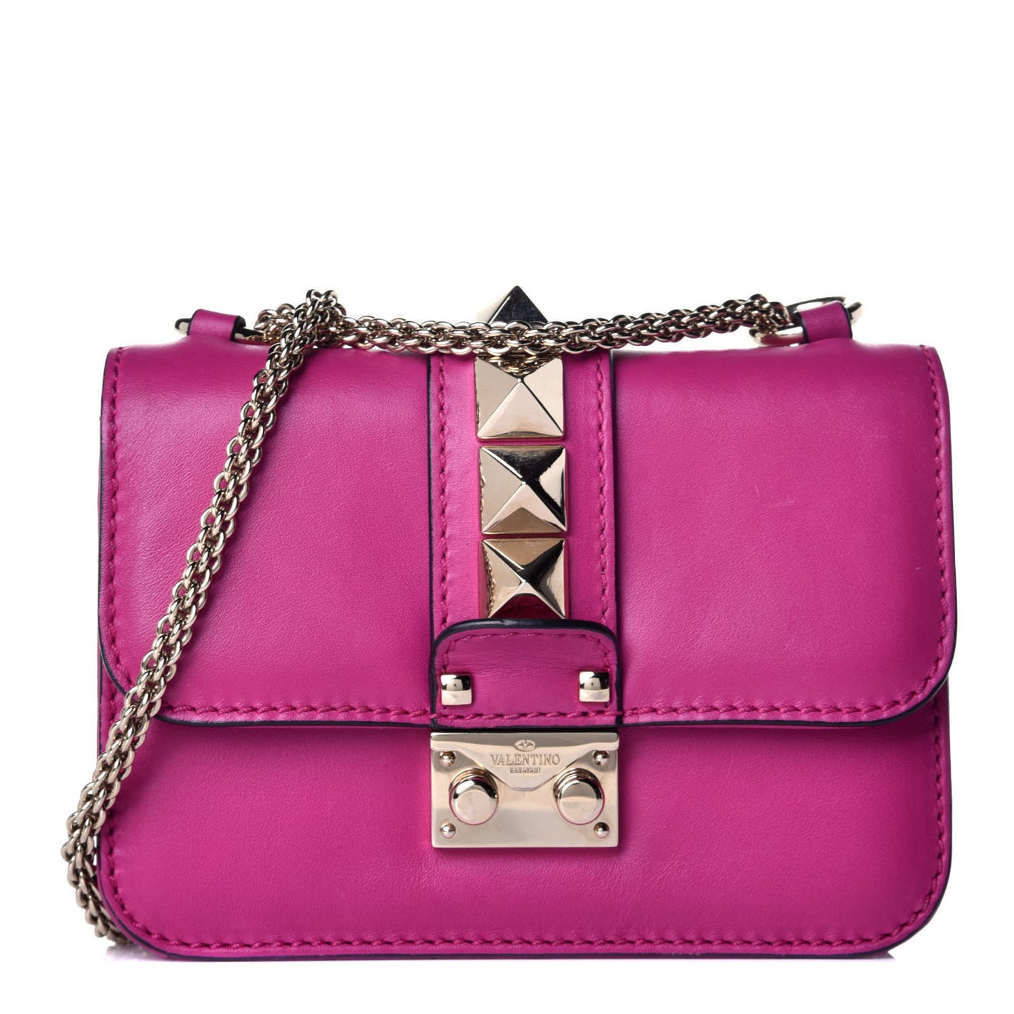 Vitello Mini Glam Lock Rockstud Flap Fuxia