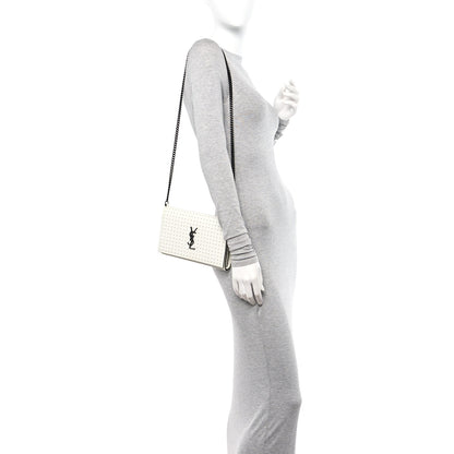 Saint Laurent Grain De Poudre Square Dot Print Monogram Chain Wallet White Matte Black 2 of 11