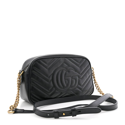 Gucci Calfskin Matelasse Small GG Marmont Chain Shoulder Bag Black 3 of 15