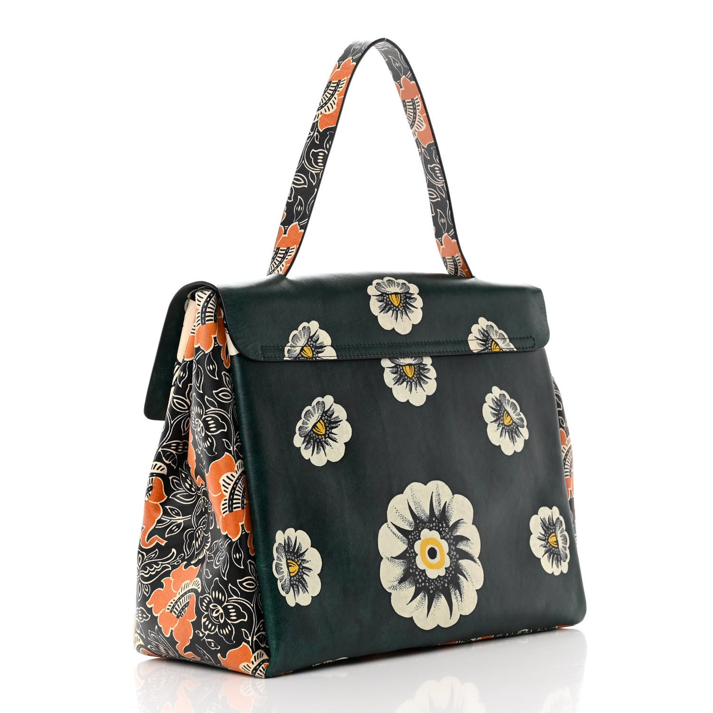 Calfskin Floral Print Mime Single Handle Bag Green