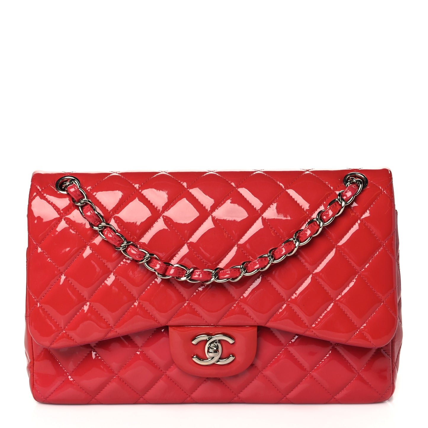 Patent Quilted Jumbo Double Flap Red