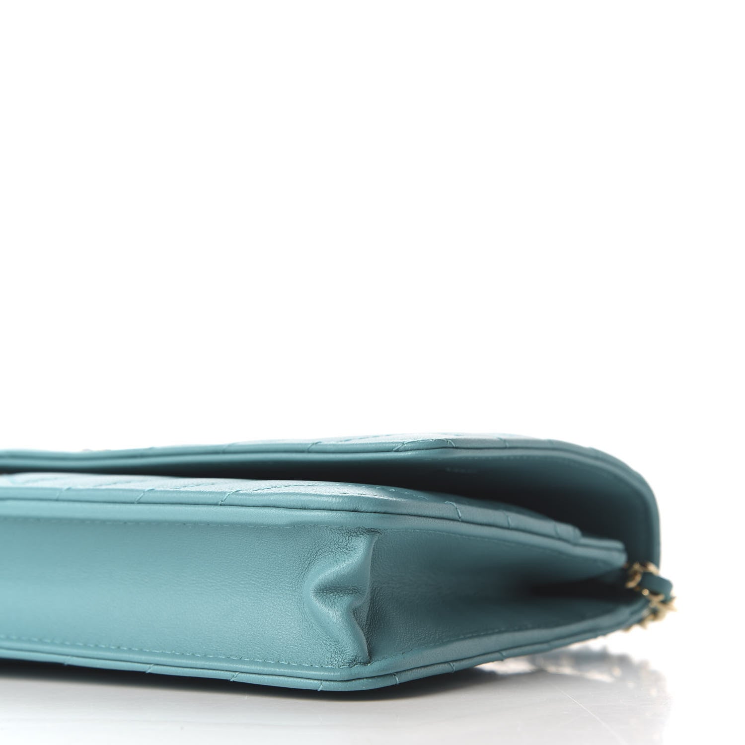 Chanel Lambskin Chevron Quilted Wallet On Chain WOC Turquoise 8 of 10