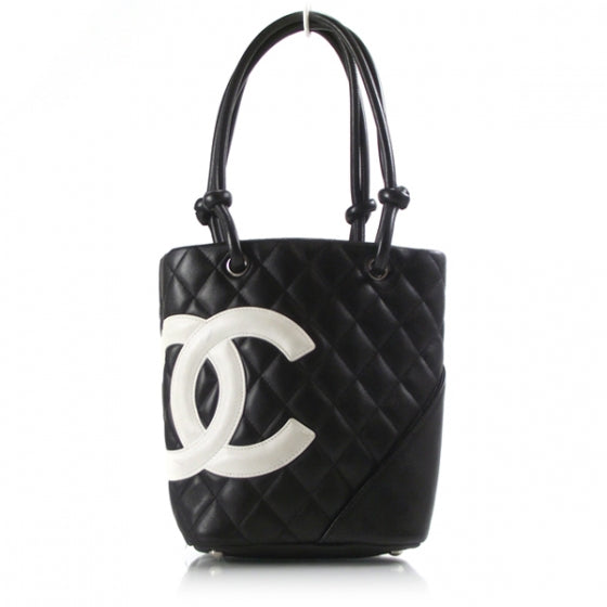 Chanel Calfskin Quilted Small Cambon Tote Black White 1 of 12