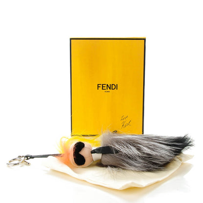 Fendi Fox Mink Goat Fur Mini Karlito Bag Charm White Black Flamingo 3 of 5