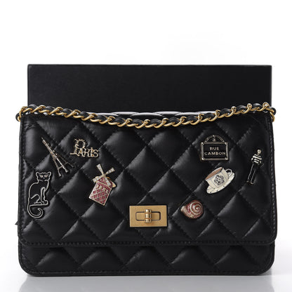 Chanel Aged Calfskin Quilted Lucky Charms 2.55 Reissue Wallet On Chain WOC Black 12 of 12