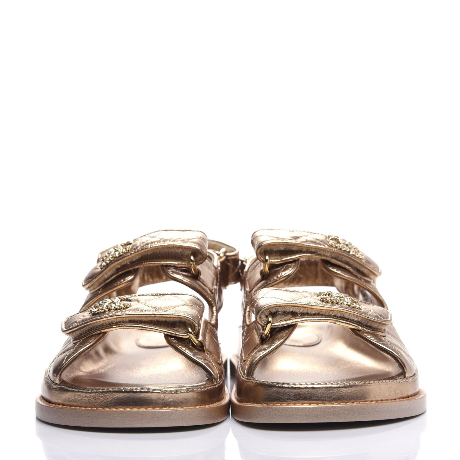 Chanel Iridescent Lambskin Quilted Velcro Dad Sandals 36 Light Bronze 2 of 11