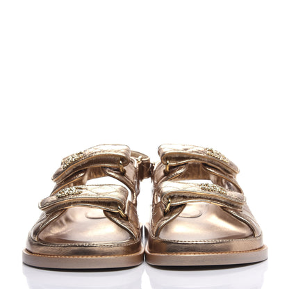 Chanel Iridescent Lambskin Quilted Velcro Dad Sandals 36 Light Bronze 2 of 11