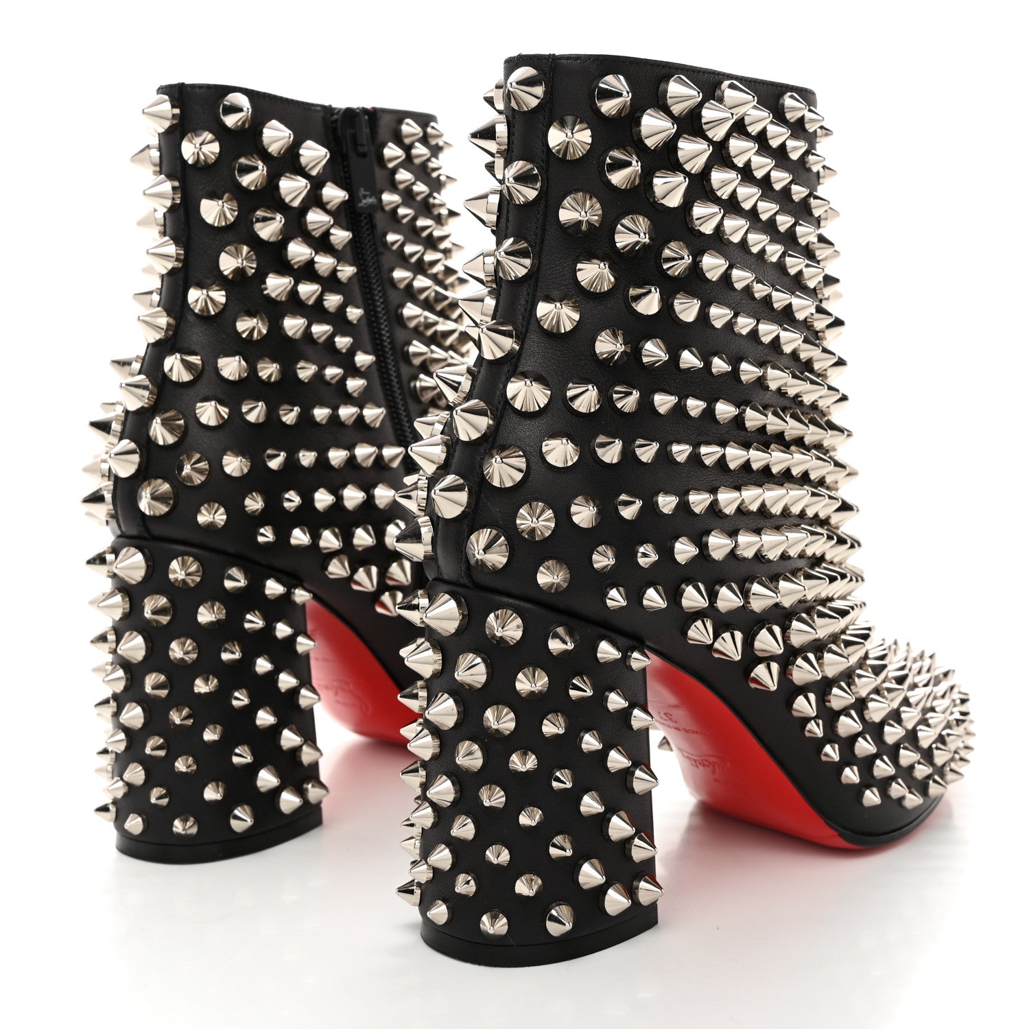 Christian Louboutin Calfskin Louise Capet Spikes 85 Boots 37 Black Silver 4 of 8