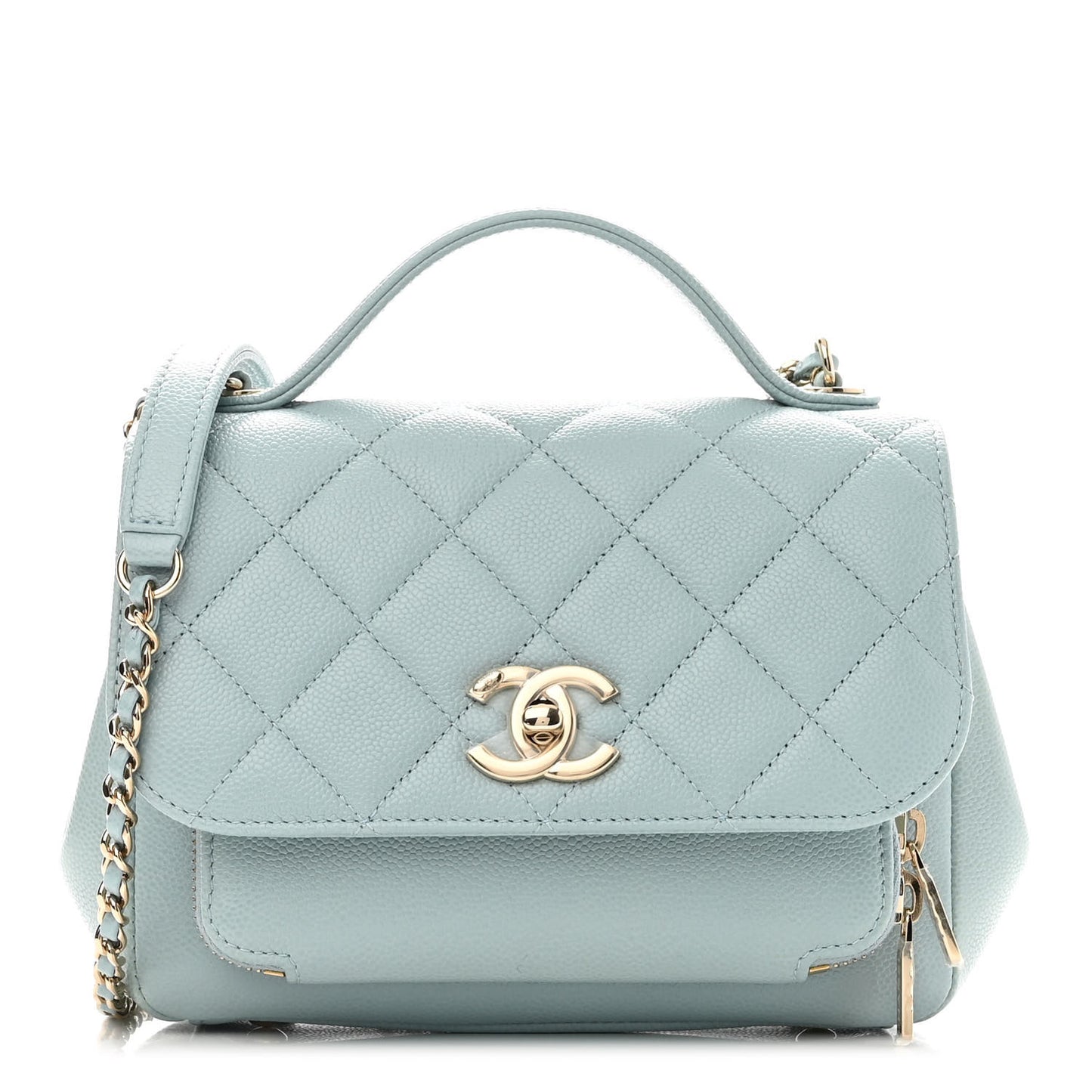 Caviar Quilted Small Business Affinity Flap Light Blue