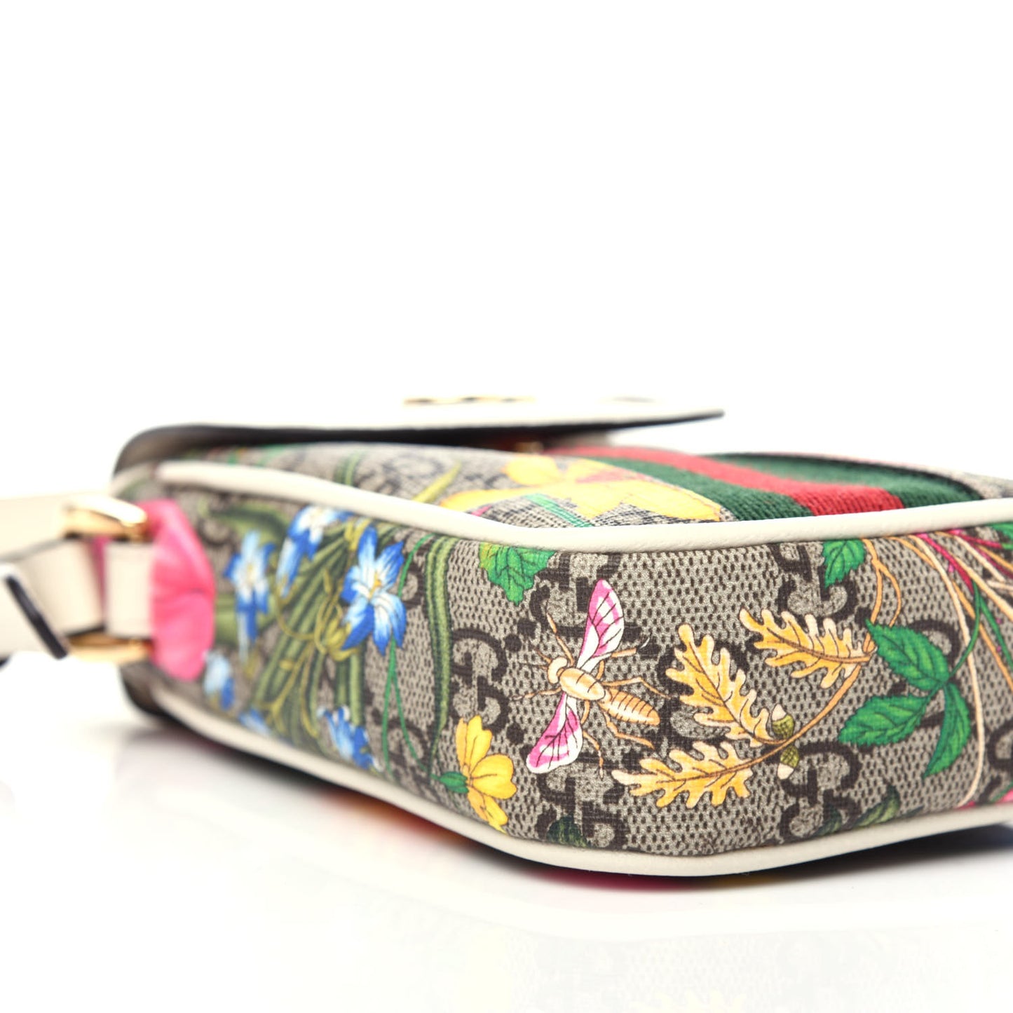 GG Supreme Monogram Flora Web Ophidia Phone Crossbody Bag White