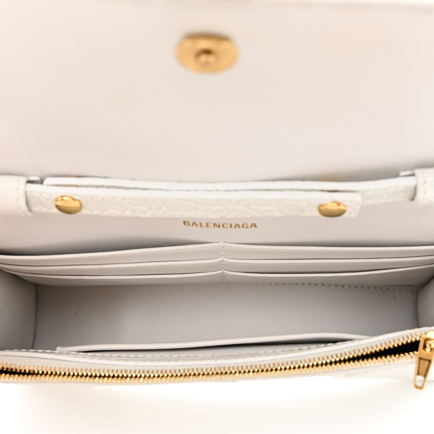 Shiny Calfskin Crocodile Embossed Hourglass Chain Bag White