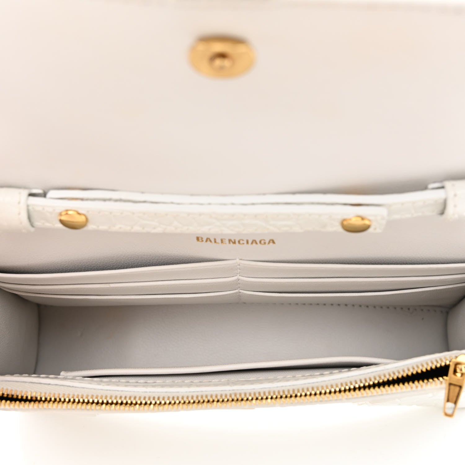Balenciaga Shiny Calfskin Crocodile Embossed Hourglass Chain Bag White 5 of 9