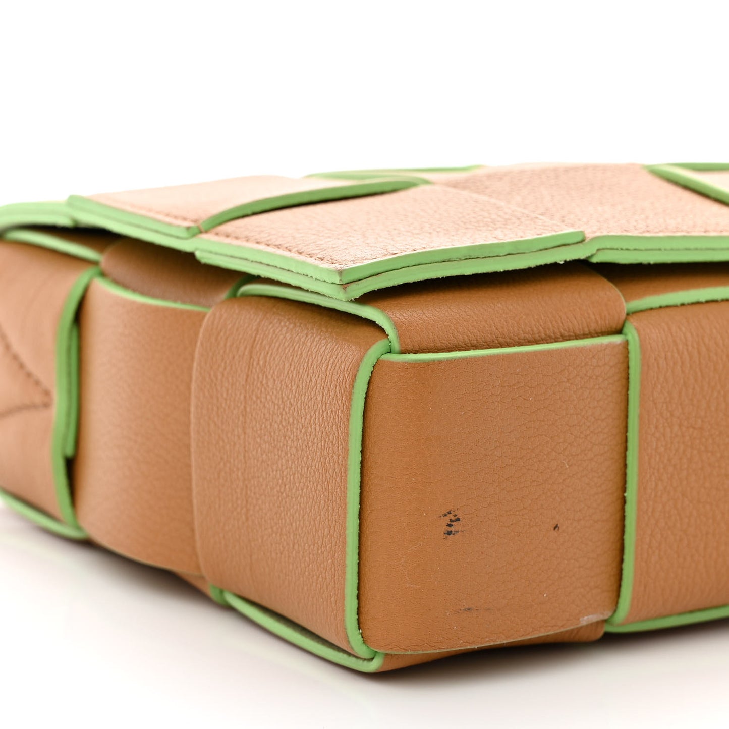 Grained Calfskin Maxi Intrecciato Cassette Crossbody Bag Caramel Pistachio