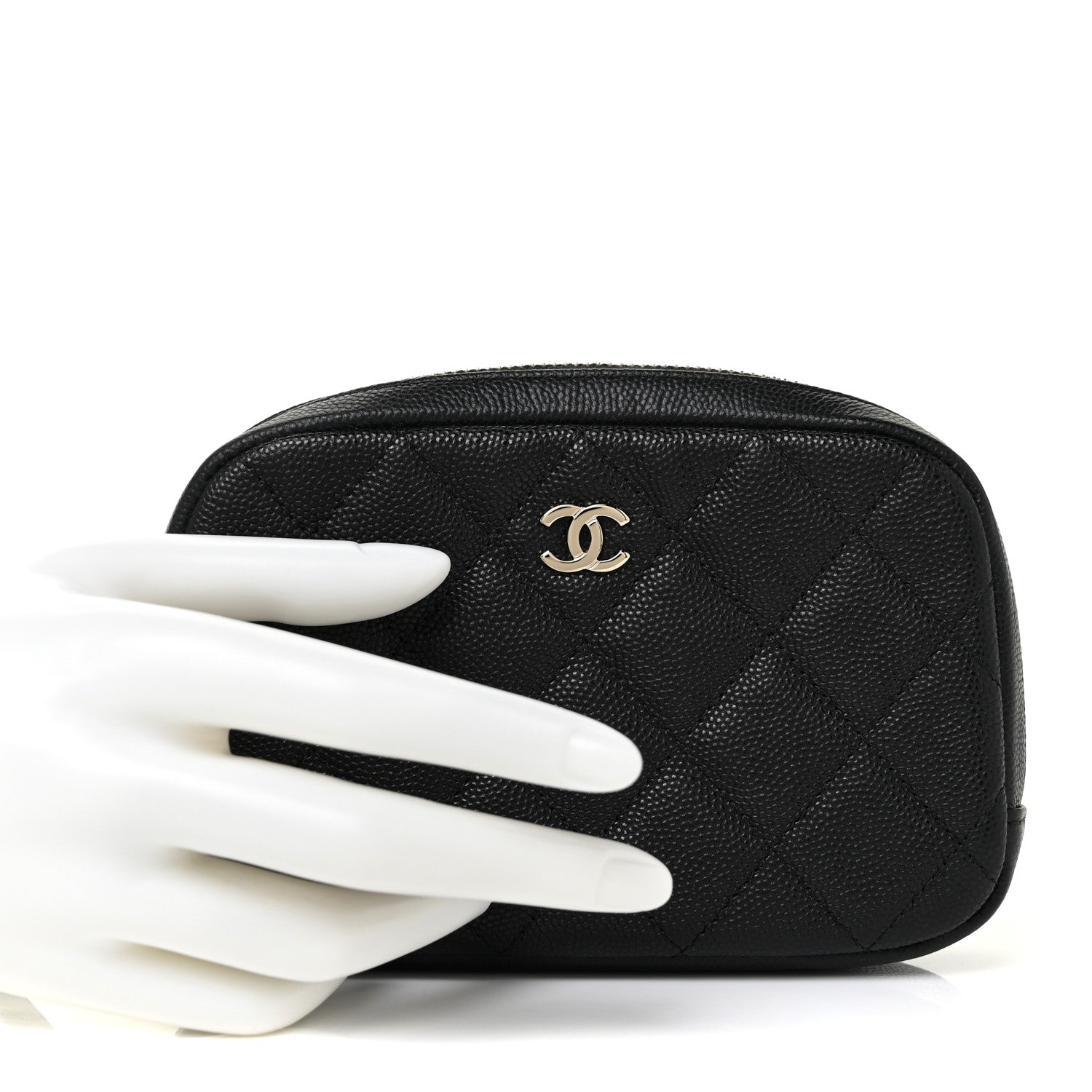 Chanel Caviar Quilted Small Curvy Pouch Cosmetic Case Black 2 of 11