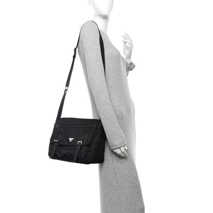 Prada Tessuto Nylon Saffiano Double Buckle Messenger Shoulder Bag Black 2 of 10