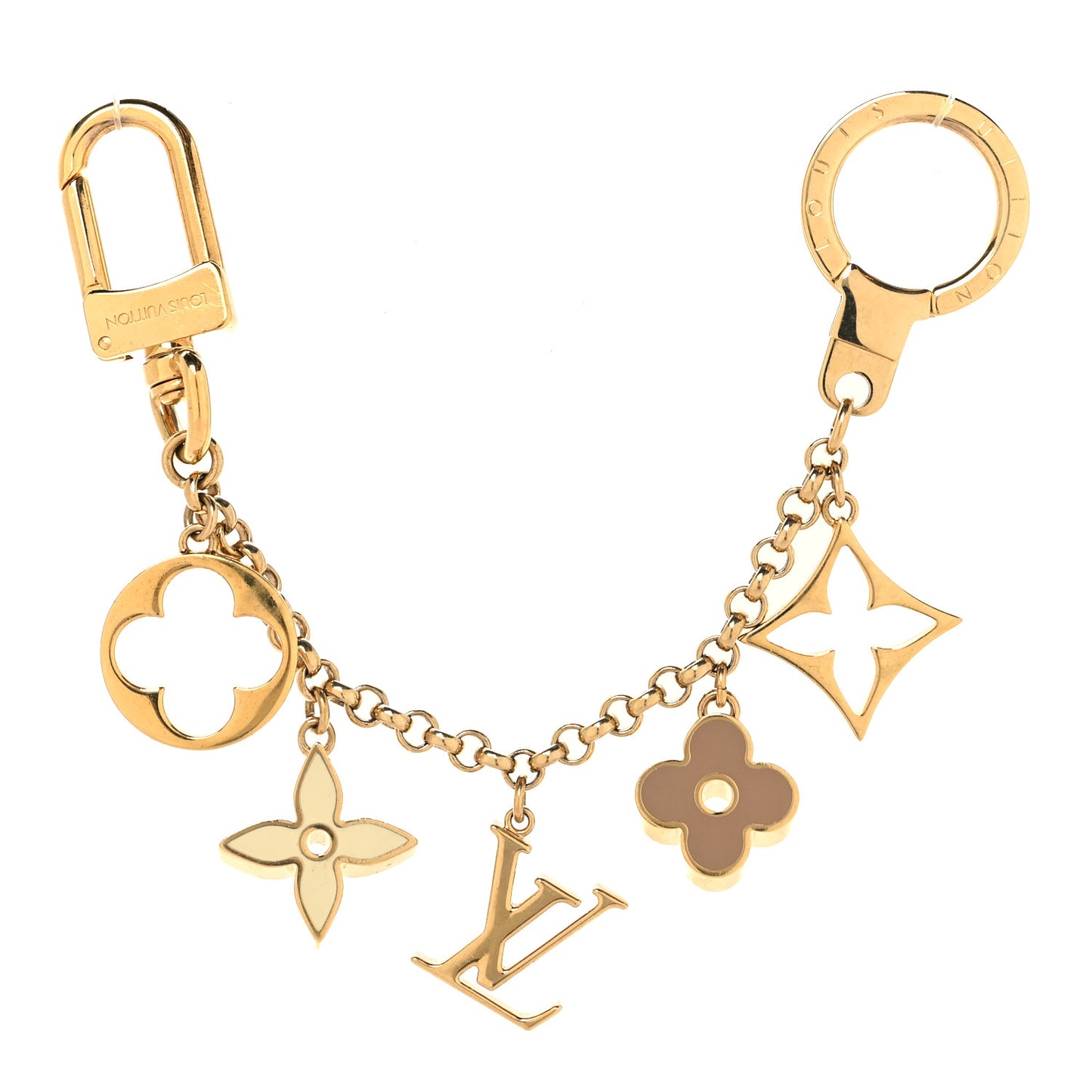 Brass Enamel Fleur De Monogram Bag Charm Chain Gold