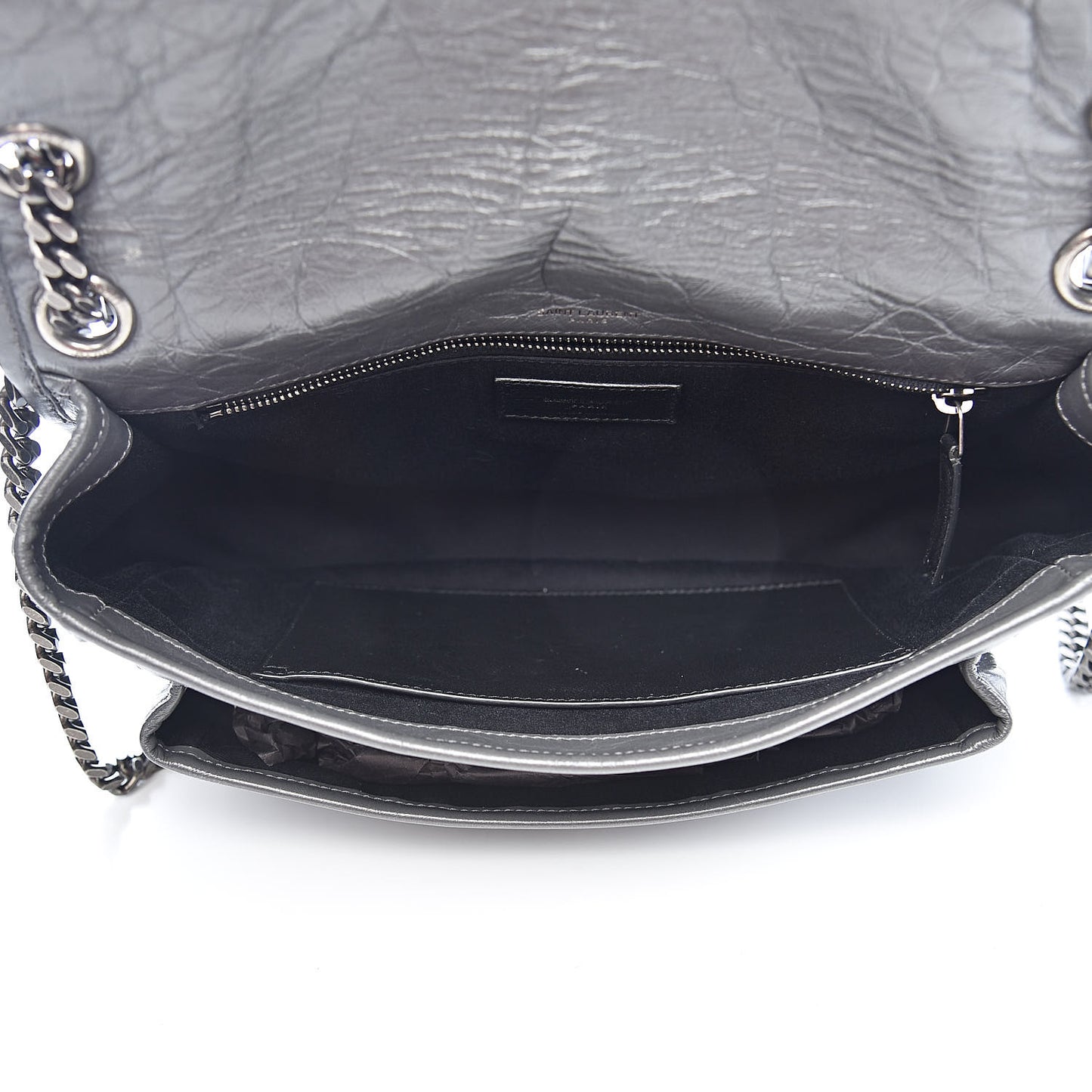 Crinkled Calfskin Matelasse Monogram Medium Niki Chain Satchel Fog