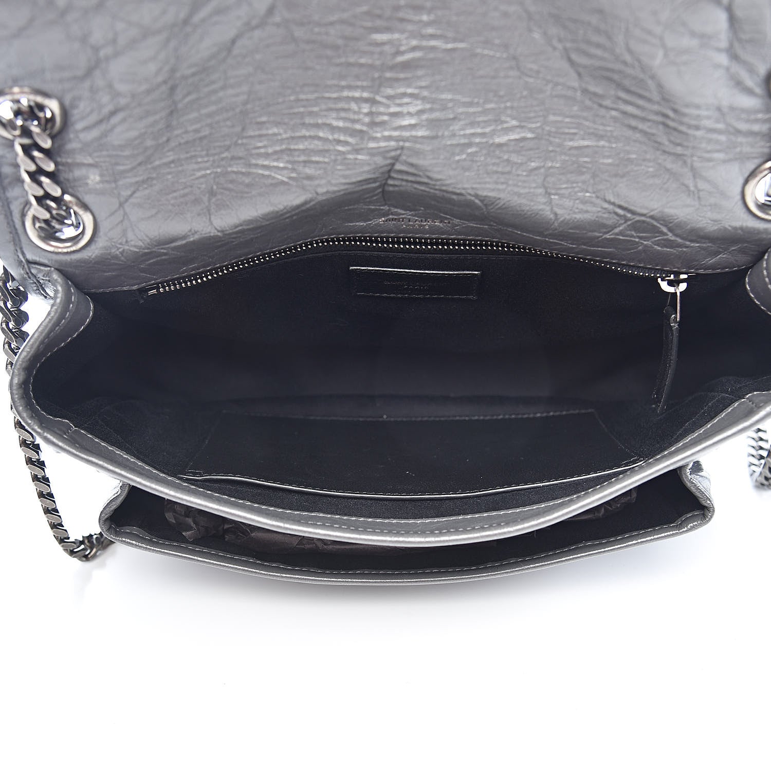 Saint Laurent Crinkled Calfskin Matelasse Monogram Medium Niki Chain Satchel Fog 5 of 12