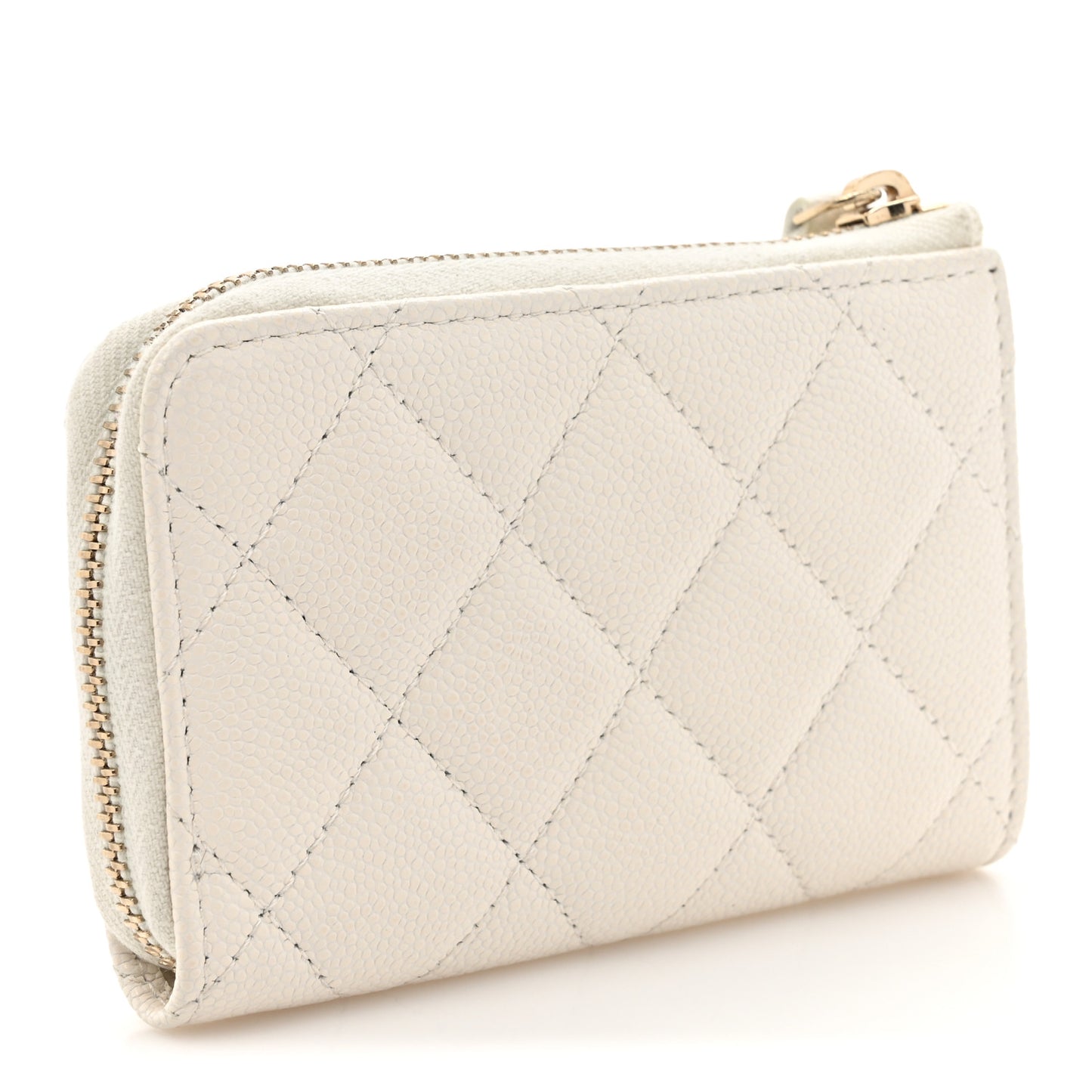 Caviar Quilted Zipped Key Holder Case White