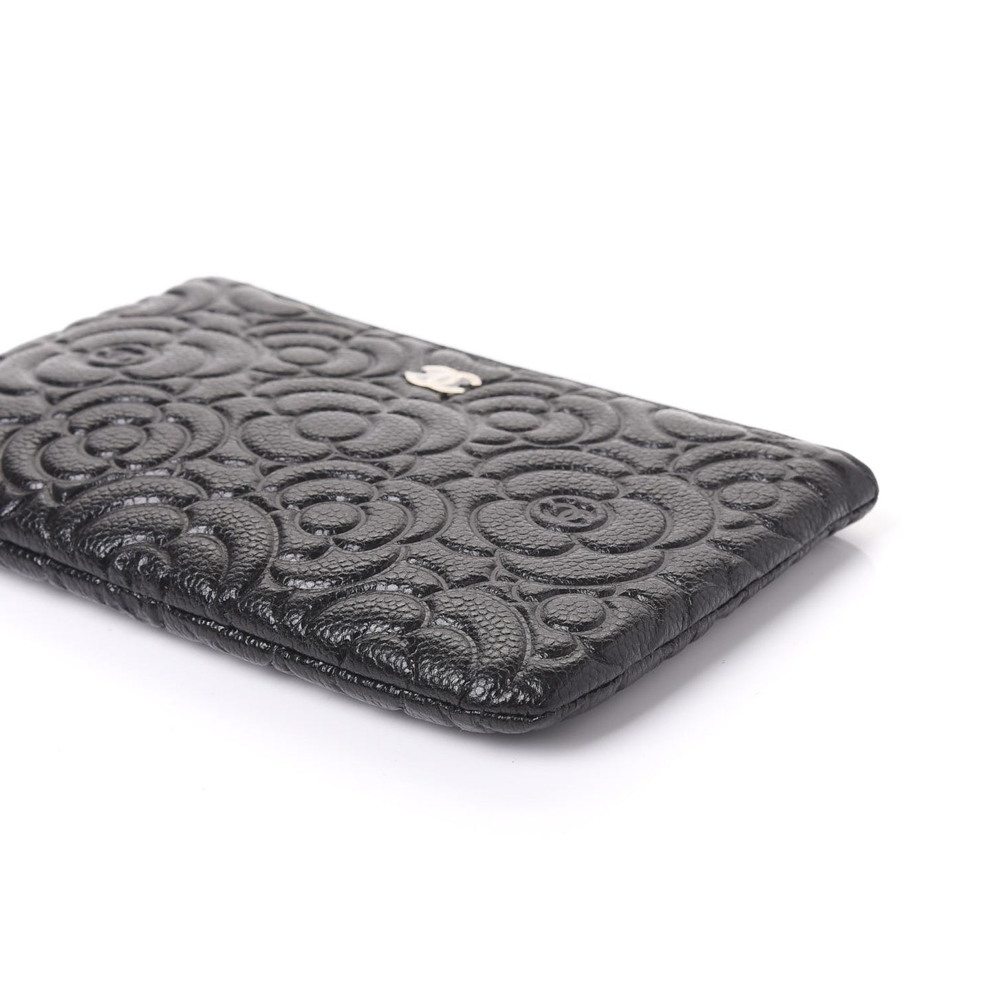 Caviar Camellia Embossed Cosmetic Pouch Black