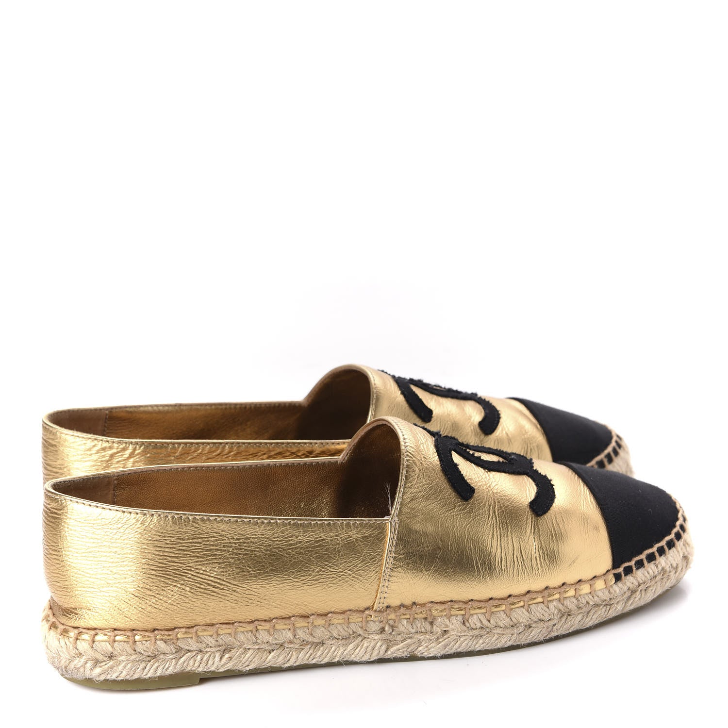 Chanel Laminated Lambskin Grosgrain CC Espadrilles 39 Gold Black 4 of 11