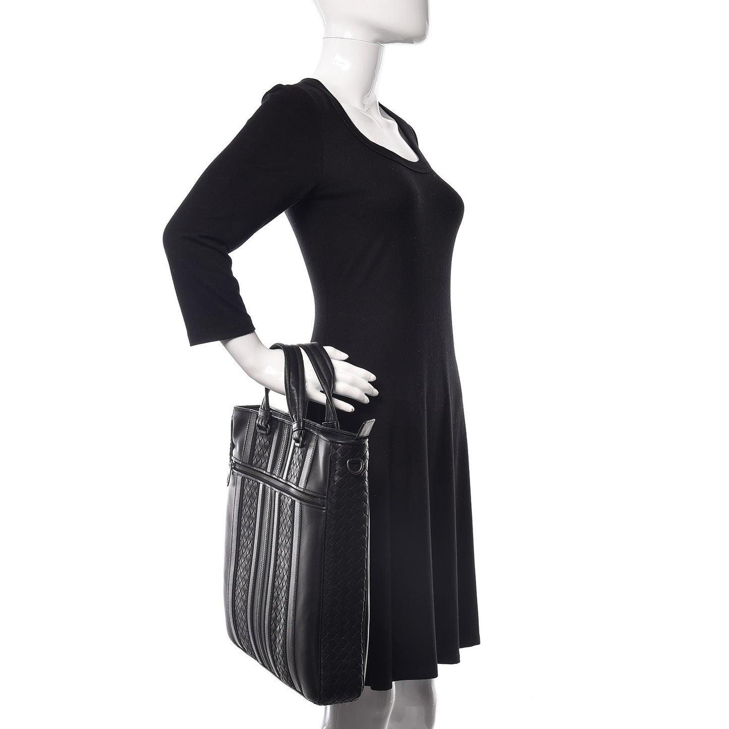 Nappa Tech Nylon Intrecciato Stripe Tote Black