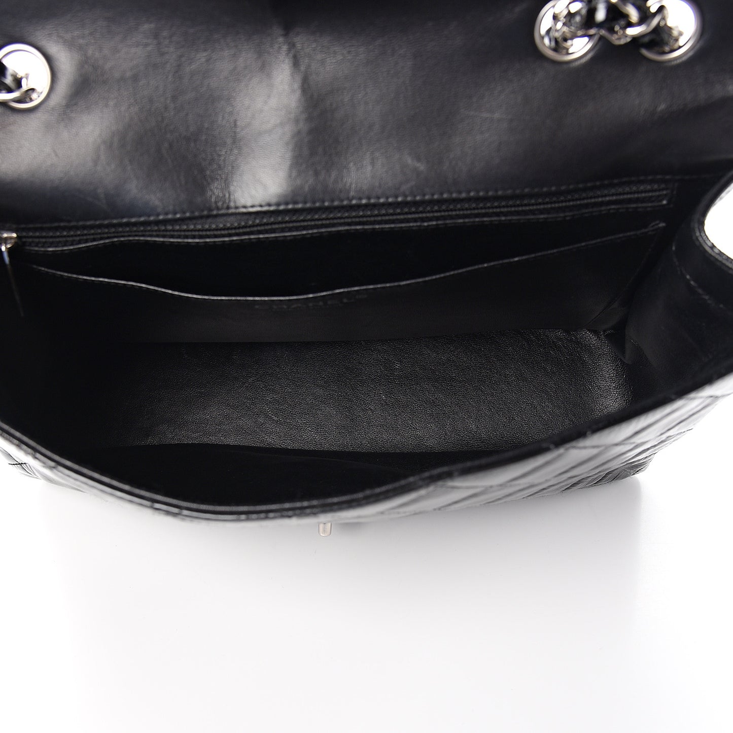 Distressed Patent Quilted Jumbo Single Flap Black